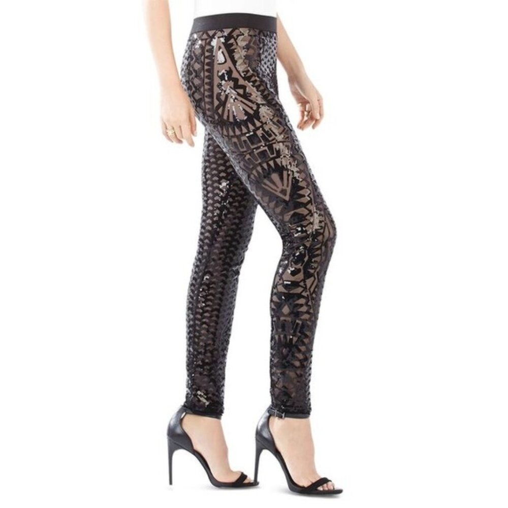 BCBG MAXAZRIA Dena Mosaic Tile Sequined Leggings Size Med